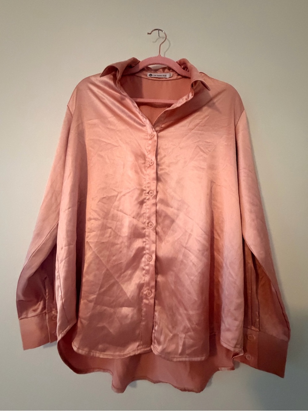 Women's Satin Button-Down Shirt in Blush Pink